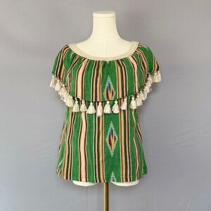 Judith March Green Multicolor Striped Tassel Blouse